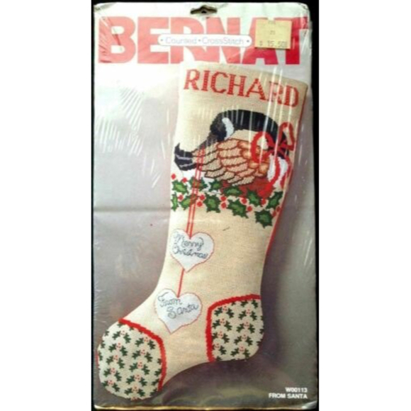 Counted Cross Stitch Stocking Kit From Santa Bernat W00113 1984 New Sealed Xmas - Picture 1 of 2